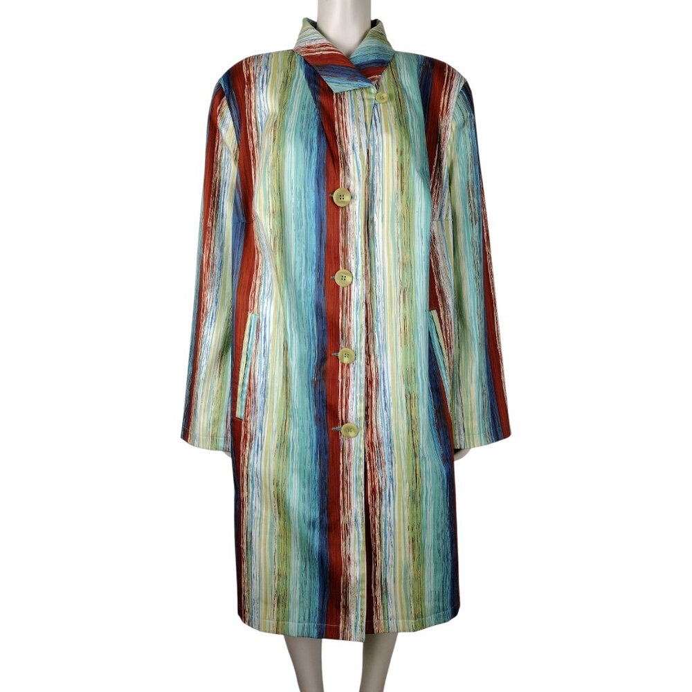 Vintage 1990s Harve Benard Colorful Striped Convertible Collar Trench Coat 24W